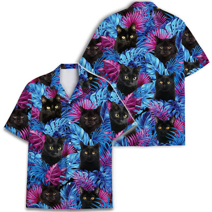 Hawaiian Tropical Black Cat Shirts Mens Women