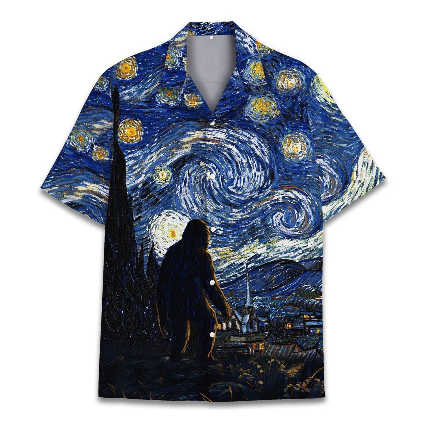 Bigfoot Starry Night Hawaiian Shirt, Button Down Shirt