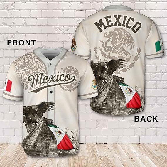 Mexico Pyramid Baseball Jersey – Eagle & Flag Design on White