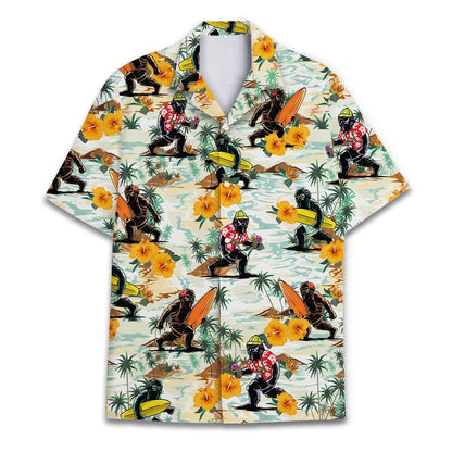 Bigfoot Yellow Surfing Hawaiian Shirt