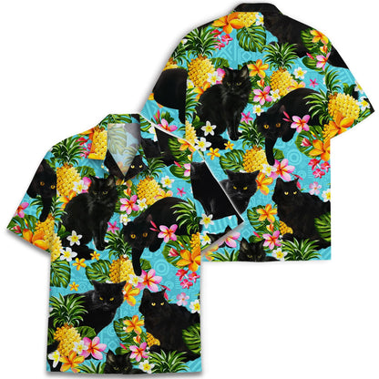 Pineapple Black Cat Hawaiian Shirts for Men Women