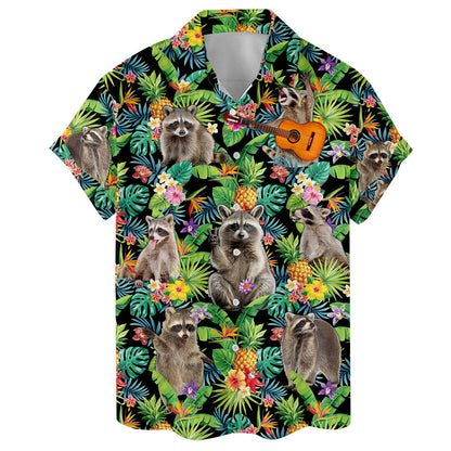 Funny Raccoon Man In Hawaiian Shirt, Button Down Shirt Men