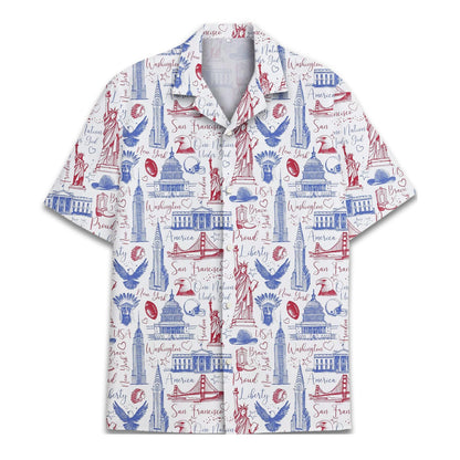 America Hawaiian Shirt Mens Wowen, Button Down Shirt