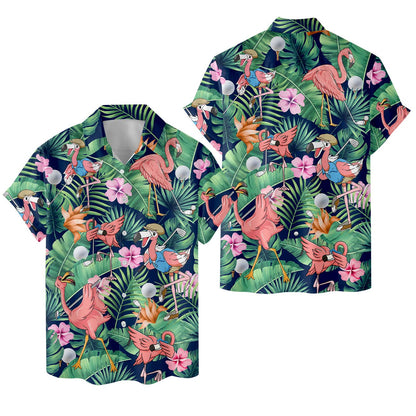 Hawaiian Flamingo Shirts, Mens Women Cotton Hawaiian Shirts