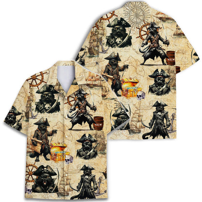 Black Cat Pirate Hawaiian Shirt for Men Women