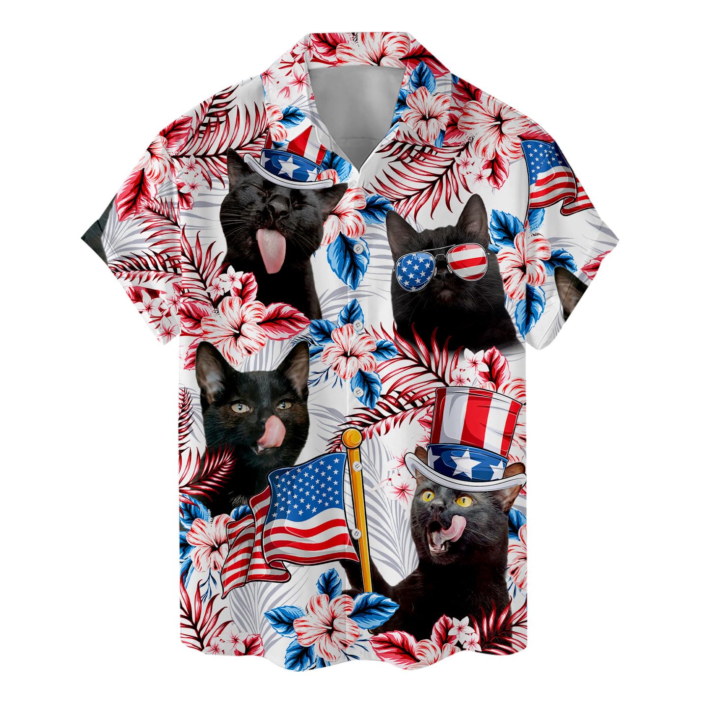 Men's Patriotic American Flag Cat Shirt, Hawaiian Shirt for Men