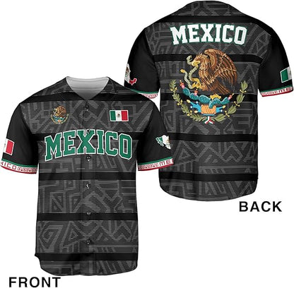 Mexico Black Baseball Jersey – Aztec Pattern Heritage Streetwear