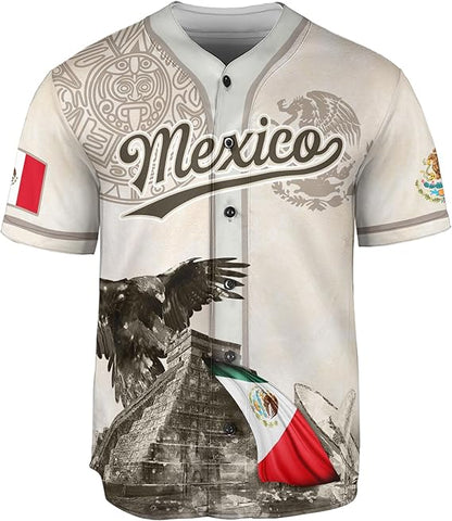 Mexico Pyramid Baseball Jersey – Eagle & Flag Design on White