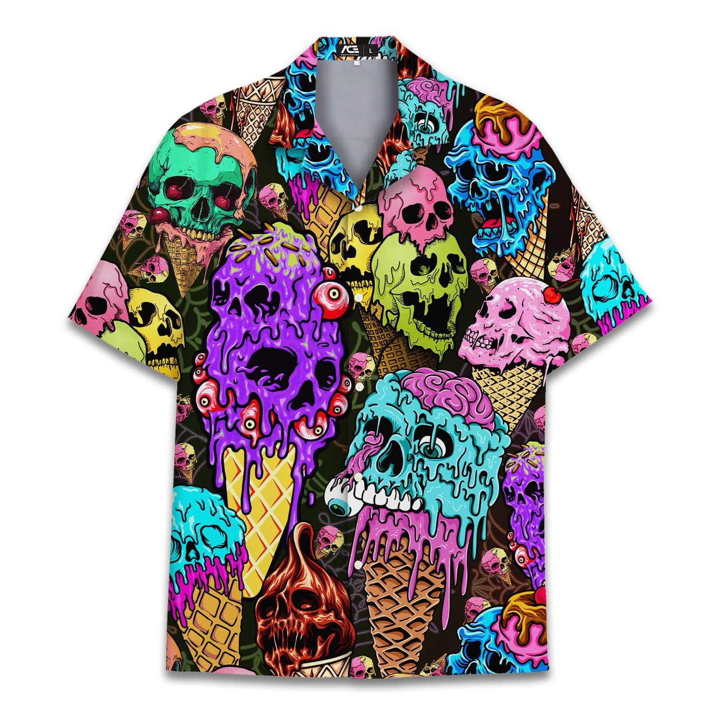 Hawaiian Ice Cream Skull Shirt for Men Casual Button Down Shirts