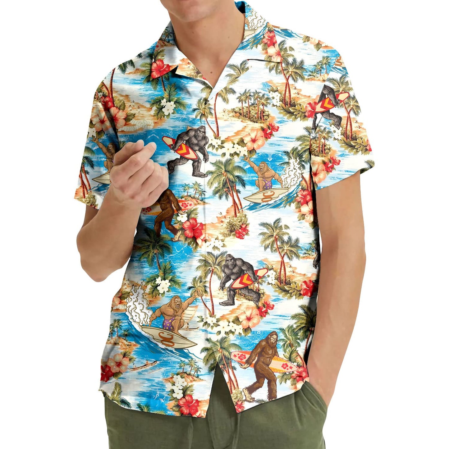 Bigfoot Surfing Hawaiian Shirt, Bigfoot Hawaiian Shirt Mens Wowen