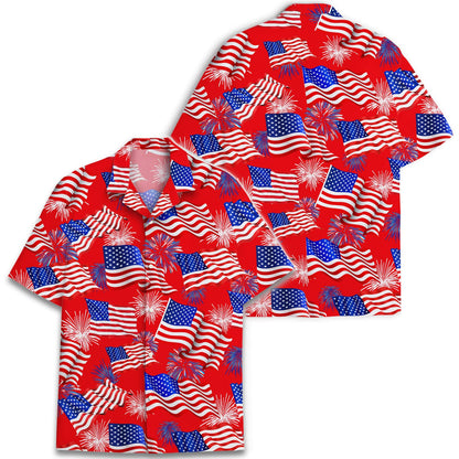 American Flag Hawaiian Shirts for Men Women, Button-Down Shirt