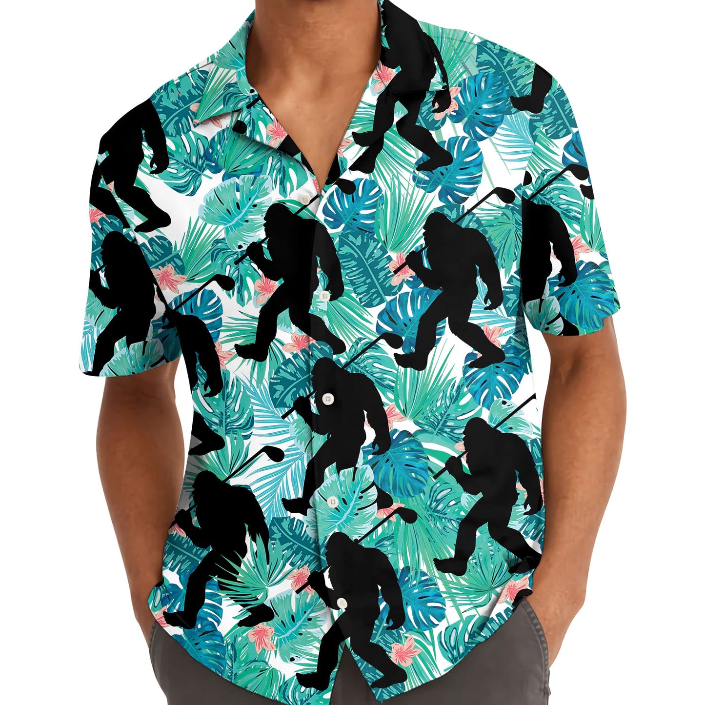 Bigfoot Surfing Hawaiian Shirt, Men Bigfoot Surfing Hawaiian Shirt