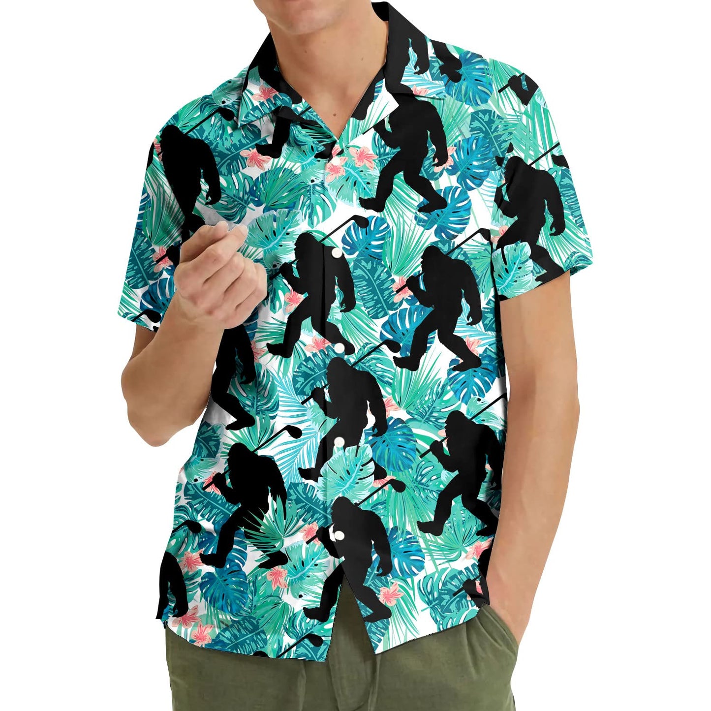 Bigfoot Surfing Hawaiian Shirt, Men Bigfoot Surfing Hawaiian Shirt