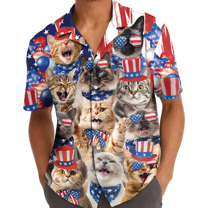 Funny USA Cat Button Down Hawaiian Shirt Men Women