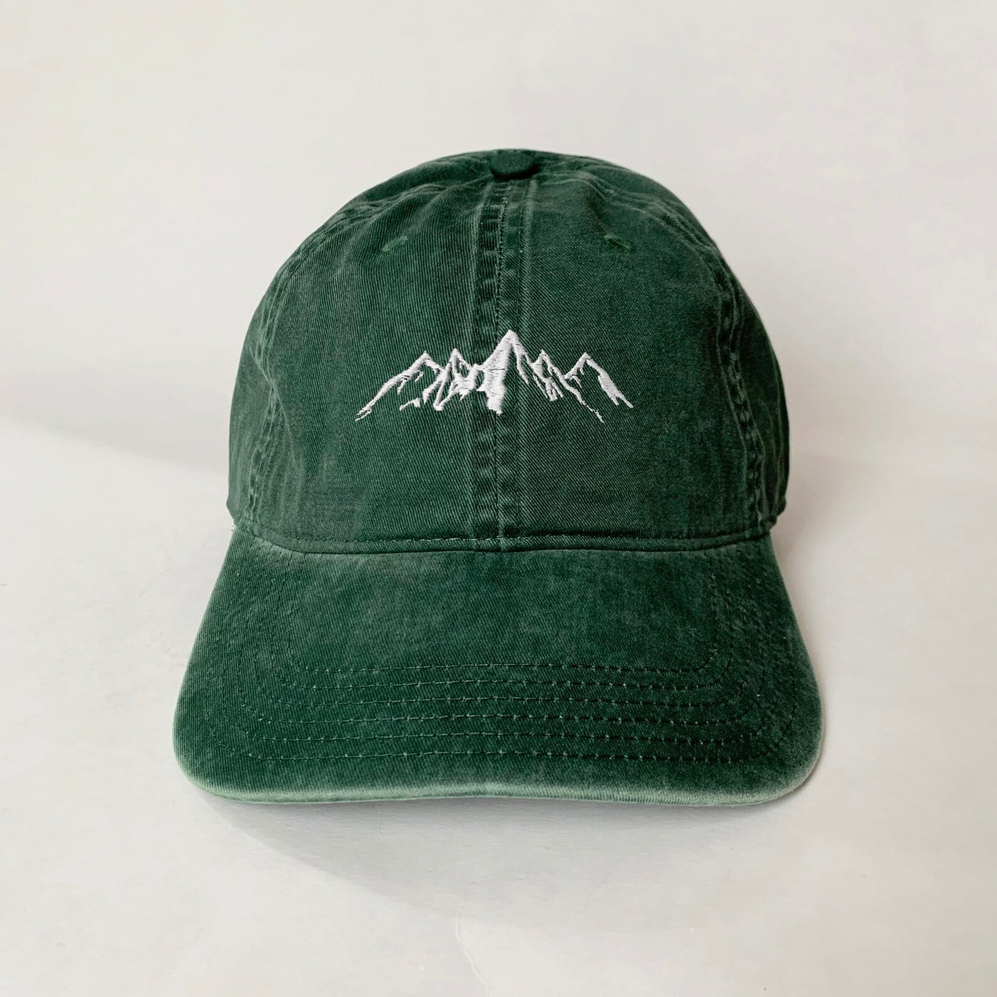 Minimal Mountain Embroidered Hat – Olive Green Outdoors Cap
