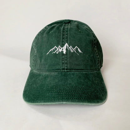 Minimal Mountain Embroidered Hat – Olive Green Outdoors Cap