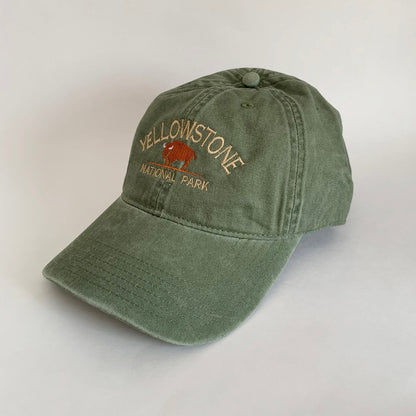 Yellowstone National Park Embroidered Hat – Olive Green Bison Dad Cap