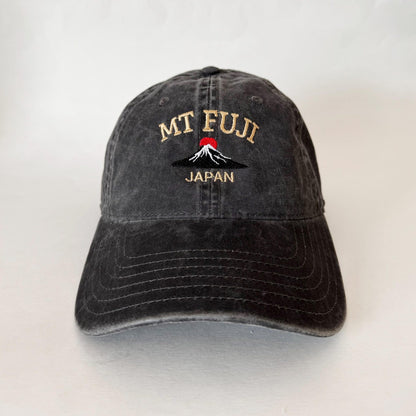 Mt Fuji Japan Embroidered Dad Hat – Washed Green Travel Souvenir Cap