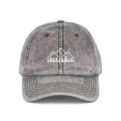 Mountain Forest Embroidered Dad Hat – Black Washed Nature Cap