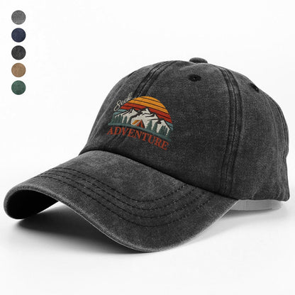 Seek Adventure Embroidered Hat – Mountain Sunset Green Cap