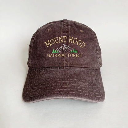 Mount Hood National Forest Hat – Embroidered Washed Black Cap