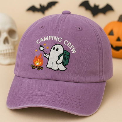 Camping Crew Ghost Hat – Embroidered Spooky Cute Campfire Cap