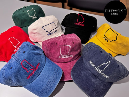 Embroidered State Outline Hat: Custom Coordinate Baseball Cap