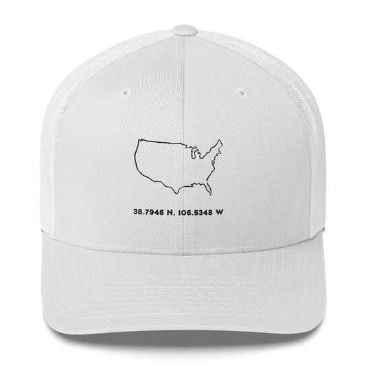 USA Coordinates and Map Embroidered Trucker Hat Patriotic Adjustable Mesh Cap