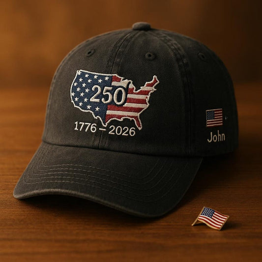 Custom USA Map Hat Patriotic 250th Anniversary 1776–2026 America Semiquincentennial Embroidered Baseball Cap Gift