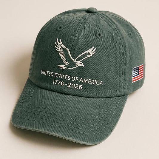Embroidered Flying Eagle Cap, USA 1776-2026 Wash Dad Hat, Patriotic Bald Eagle Hat, American History Gift