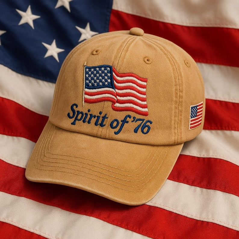 Spirit of '76 Embroidered Dad Cap, Revolutionary War Hat, American History Gift, Colonial Flag, Americana Patriotic Cap