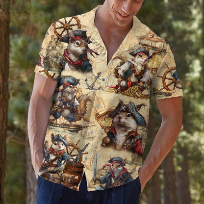 Close view of nautical pirate cat shirt worn casually