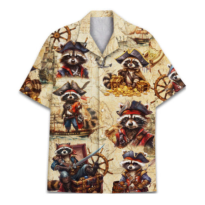 Pirate raccoon Hawaiian shirt with treasure map and nautical artwork