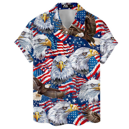 Patriotic short sleeve Hawaiian shirt with bald eagle pattern