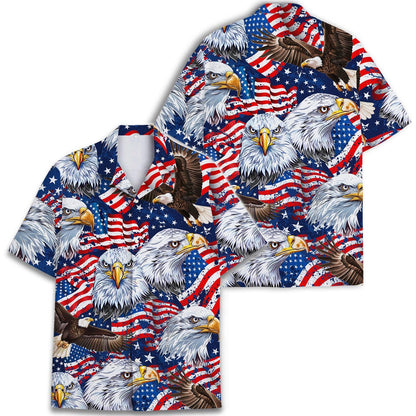Two views of an eagle and American flag Hawaiian shirt