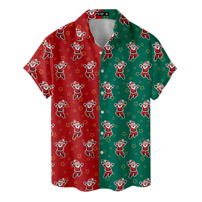 Button-front Santa Christmas Hawaiian shirt in red and green