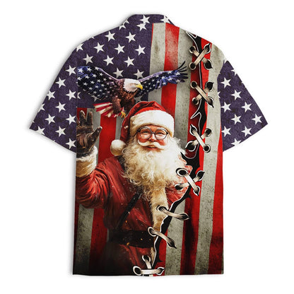 Full shirt view showing Santa, eagle, stars, and red and white stripes