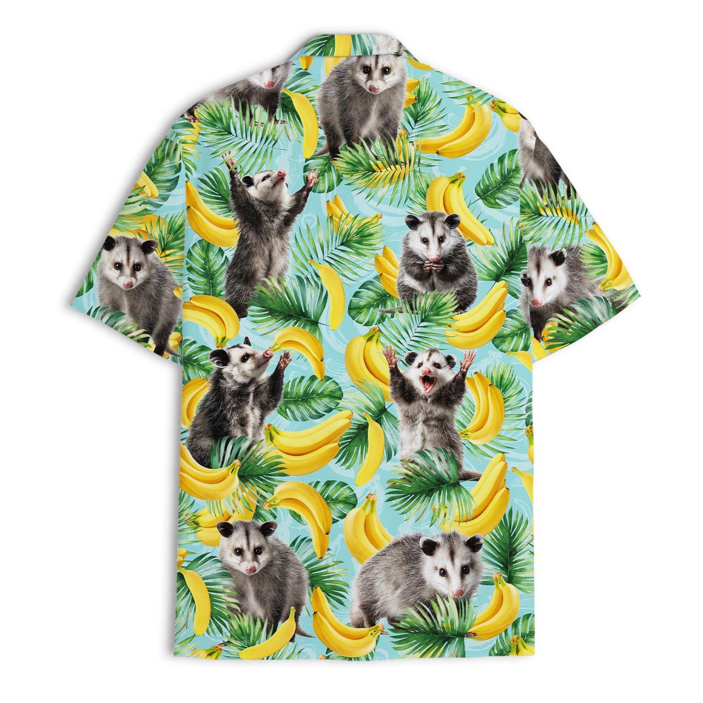 Back view of tropical opossum banana shirt pattern