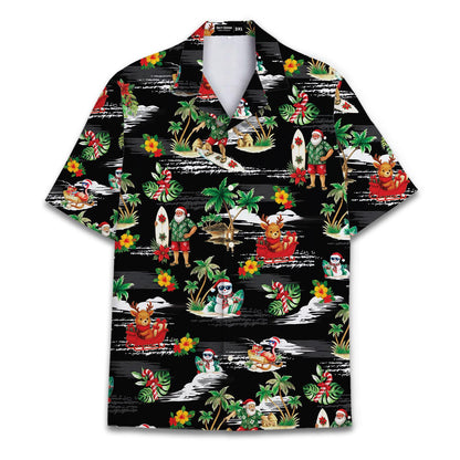 Black tropical Christmas Hawaiian shirt with festive island character print