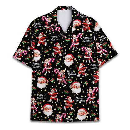 Black Christmas Hawaiian shirt with Santa and candy cane pattern