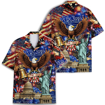 Two views of the patriotic eagle 1776-2026 Hawaiian shirt