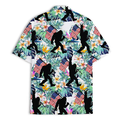 Flat lay of the tropical flag print Hawaiian shirt on a white background