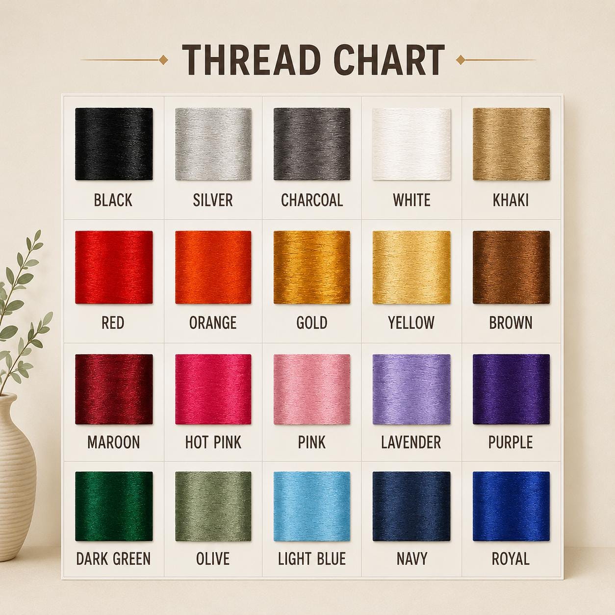 Embroidery thread color chart for the Game Day pinstripe hat