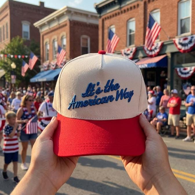 American Way hat held at a patriotic community celebration