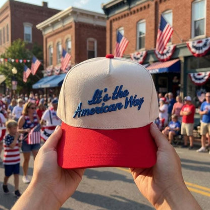 American Way hat held at a patriotic community celebration