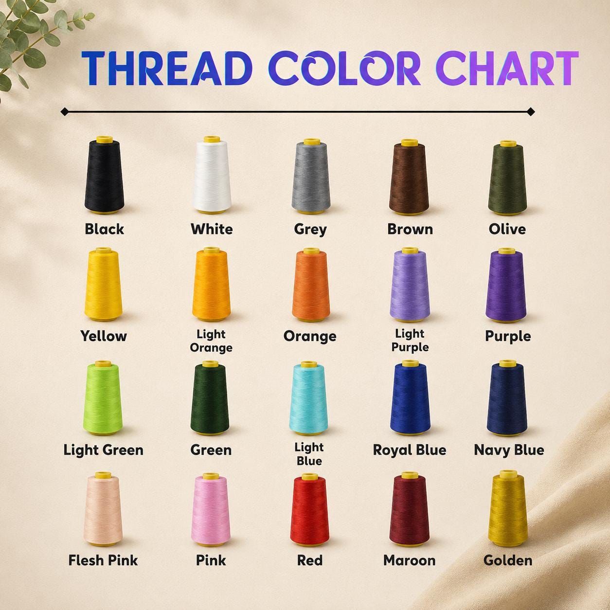 Embroidery thread color chart showing available thread shades
