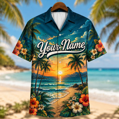 Back view of a family cruise Hawaiian shirt with cruise ship and Making Memories wording