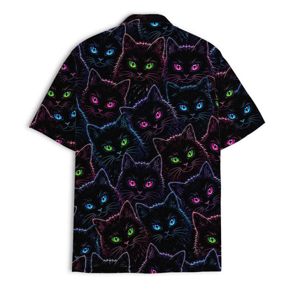 Back view showing the allover black cat and multicolor eye pattern