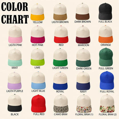 Color chart showing available baseball cap and brim color combinations