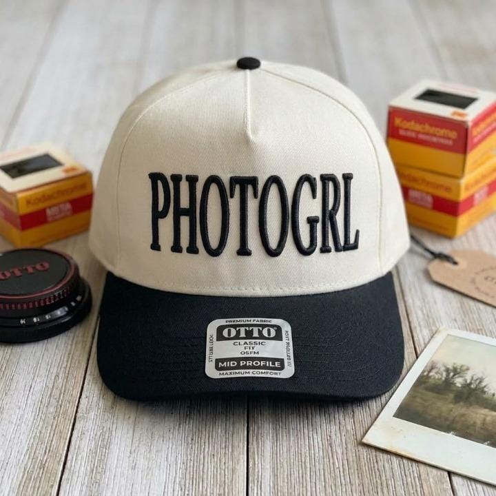 Cream and black PHOTOGRL embroidered trucker hat
